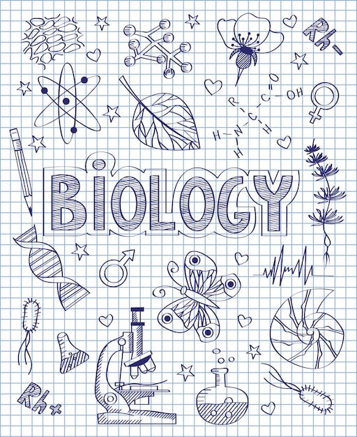 Ensemble De Biologie Dessiné à La Main