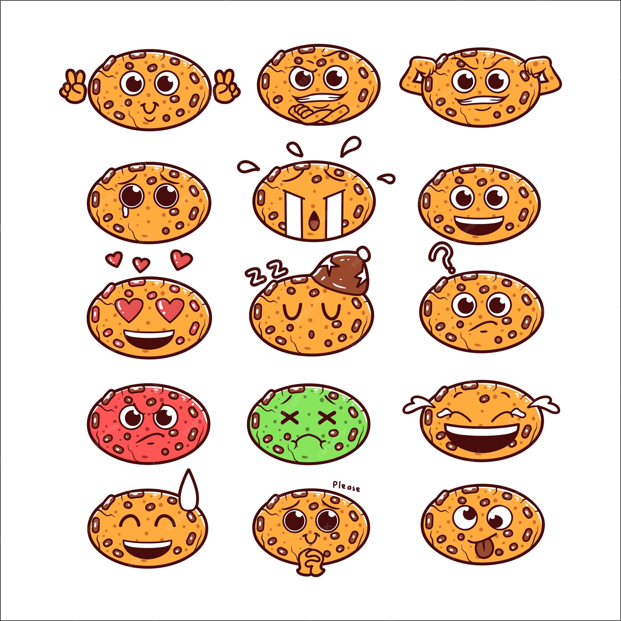 Ensemble De Biscuits Emoji Illustration Dessinée à La Main Vecteur Premium