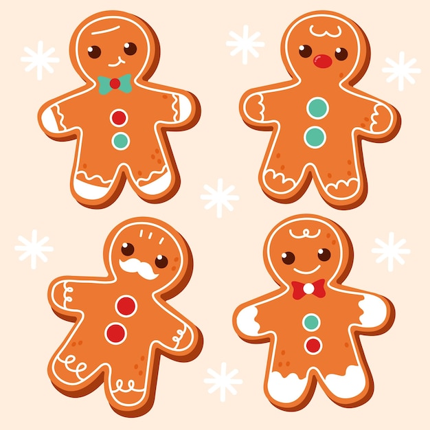 Ensemble De Biscuits De Pain D'épice Mignons Pour Noël Avec L'homme, Illustration Vectorielle.