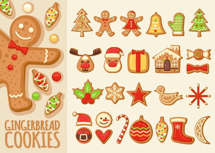 Vecteur ensemble de biscuits de pain d'épice de noël