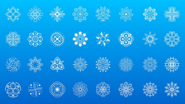 Vecteur ensemble blanc colleciton ligne snowflake hiver décoration éléments vector design style