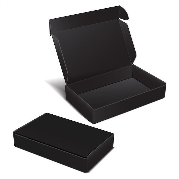 Ensemble de boîte en carton réaliste noir. package pour logiciel, appareil électronique et autres produits