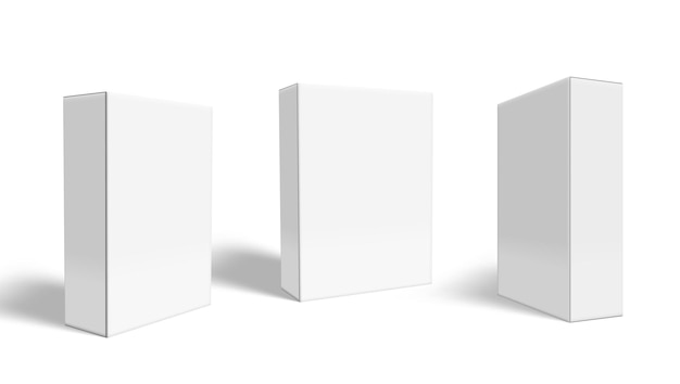 Ensemble de boîte de paquet blanc vierge 3D trois