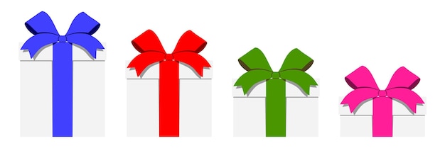 Vecteur ensemble de boîtes-cadeaux de vecteur de taille différente avec des rubans colorés boîtes de cadeau de vecteur de style plat