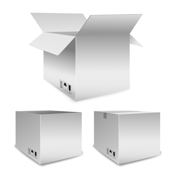 Ensemble de boîtes d'emballage de vecteur ou de cartons pour les déménagements et le transport en position ouverte et fermée