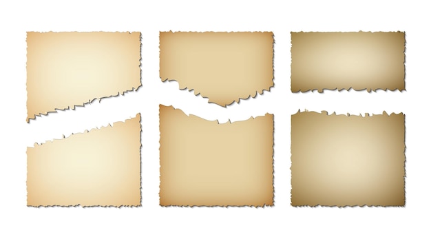 Vecteur ensemble de bords déchirés de vieux papiers texture grunge de vieux papiers sur fond blanc illustration vectorielle