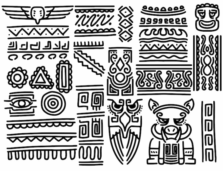 Vecteur ensemble de bordure de ligne tribale dessinée à la main ethnique et élément de conception de gribouillis hipster brosses indigènes modèle de mode vintage monochrome géométrique aztèque pour la conception