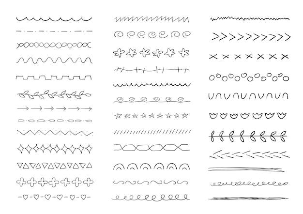 Ensemble De Bordure Et De Séparateurs De Ligne De Griffonnage Dessinés à La Main. éléments De Design. Illustration Vectorielle.