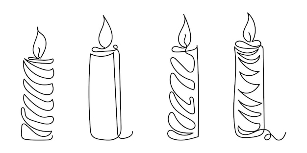 Vecteur un ensemble de bougies de noël dans un style linéaire dessins vectoriels à la main décorations pour modèles de cartes postales