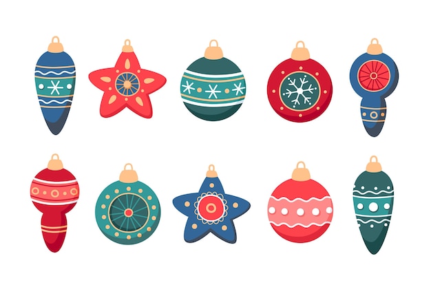 Ensemble de boule de verre de décorations de Noël, illustration colorée en style cartoon plat