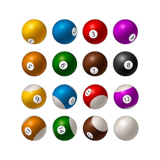 Vecteur ensemble de boules de billard sur fond blanc. illustration