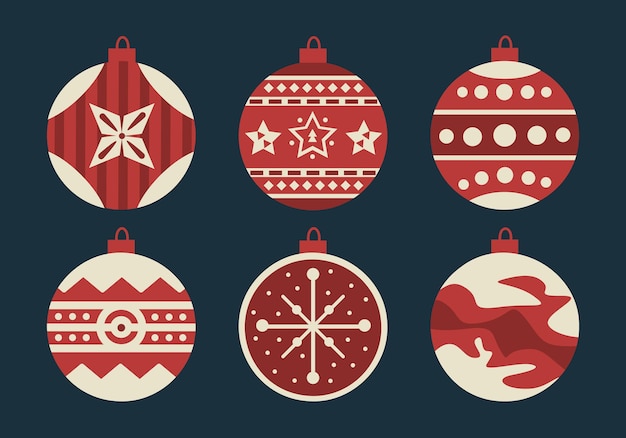 Ensemble de boules de Noël du nouvel an en rouge et blanc