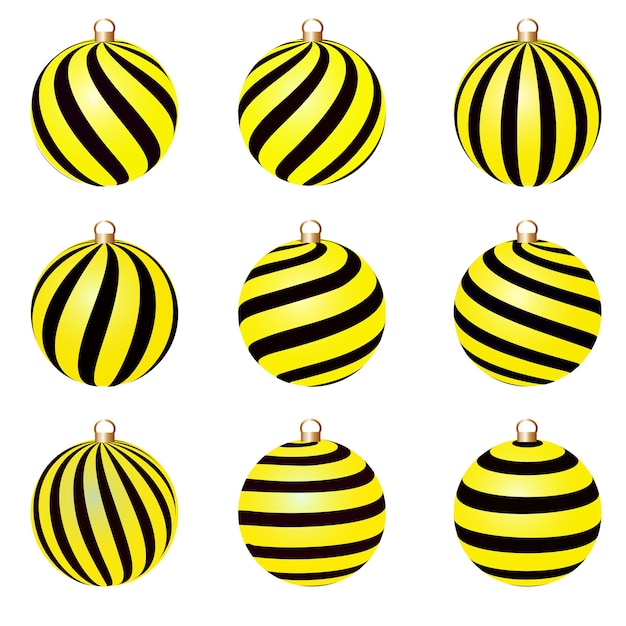 Ensemble De Boules De Noël Jaunes Et Noires