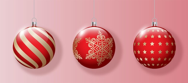 Ensemble de boules de Noël rouges de Noël avec décor d'or