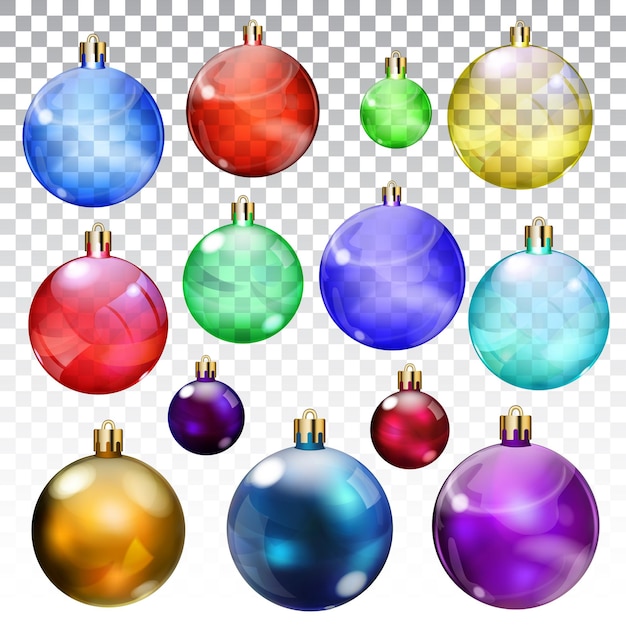 Ensemble De Boules De Noël Transparentes Et Opaques De Différentes Couleurs Et Tailles