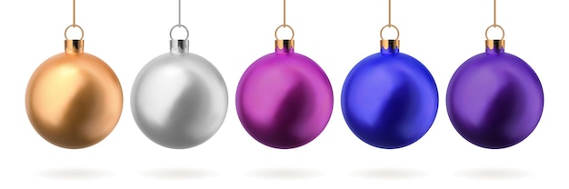 Ensemble de boules de Noël en verre aux couleurs or argent bleu rose et violet