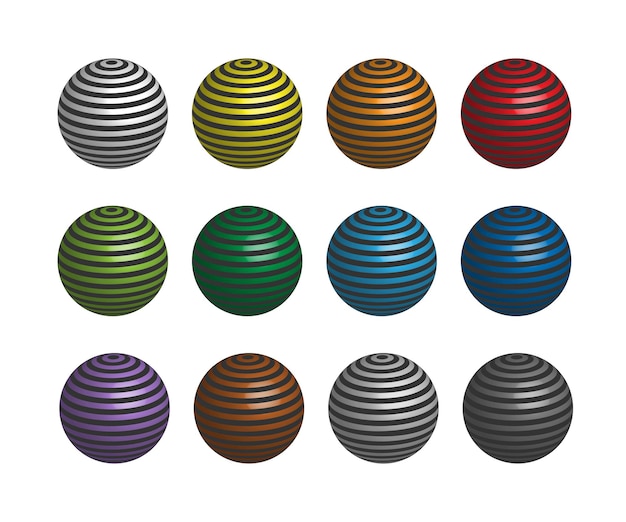 Ensemble de boules de sphère rayées. Clipart boules colorées 3D