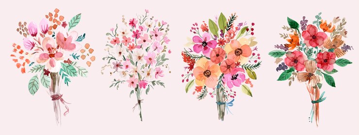 Vecteur ensemble de bouquet d'aquarelle peint à la main floral aux couleurs chaudes