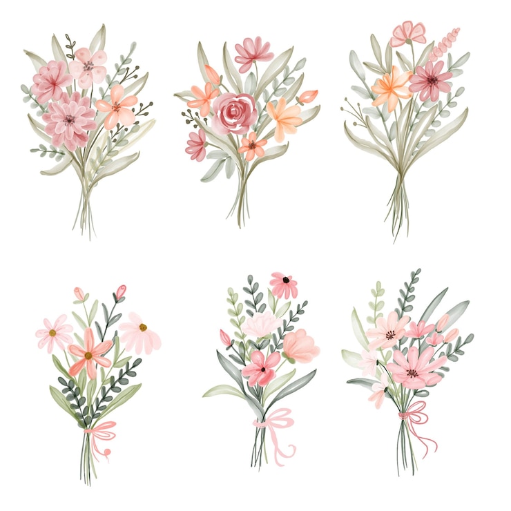 Vecteur ensemble de bouquet floral aquarelle