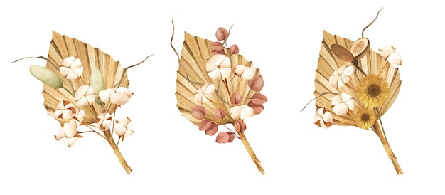Vecteur ensemble de bouquets de cadre floral aquarelle de feuilles d'automne