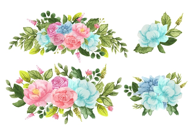 Ensemble De Bouquets De Fleurs Aquarelles De Roses