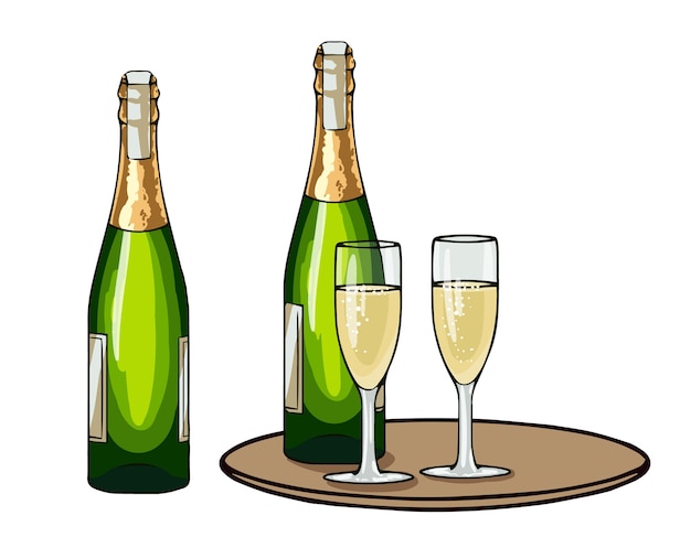 Ensemble Bouteille Et Verres à Champagne