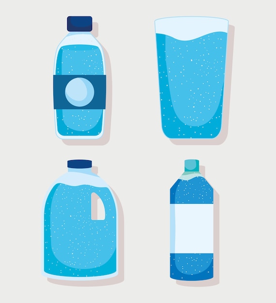 Ensemble de bouteilles d'eau et de verres