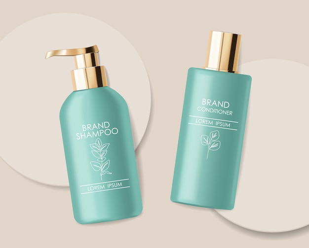Ensemble de bouteilles de lotion cosmétique. Cosmétique bouteille verte. Ensemble de lotion capillaire réaliste