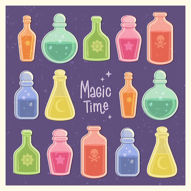 Un Ensemble De Bouteilles De Potion Colorées