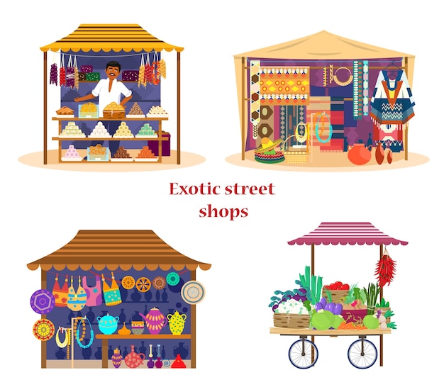 Ensemble De Boutiques De Rue Exotiques Marché Asiatique