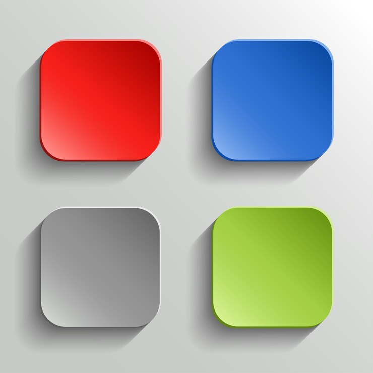 Vecteur ensemble de boutons colorés avec ombre sur fond blanc