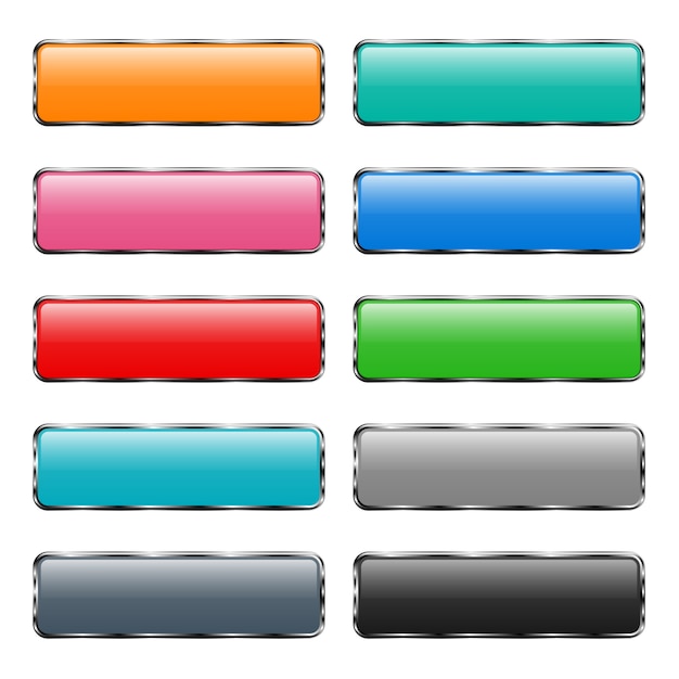 Vecteur ensemble de boutons colorés avec reflets sur fond gris