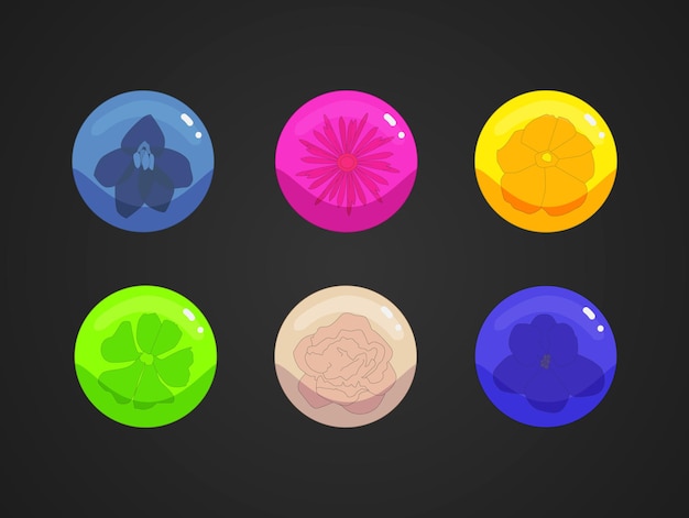 Ensemble de boutons colorés simples floraux pour les jeux mobiles et le Web