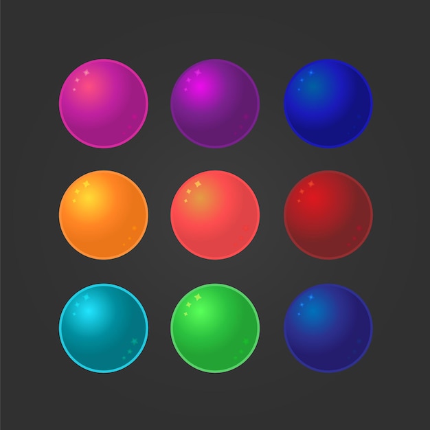 Ensemble de boutons colorés simples et lumineux pour les jeux mobiles et le Web