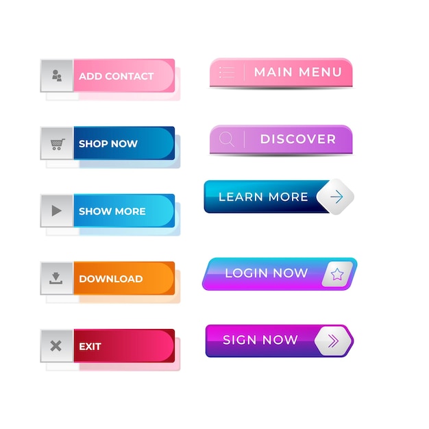 Ensemble de boutons de conception d'icônes de lecture supplémentaire paquet de boutons colorés de lecture supplémentaire pour les annonces de site Web UI et proje