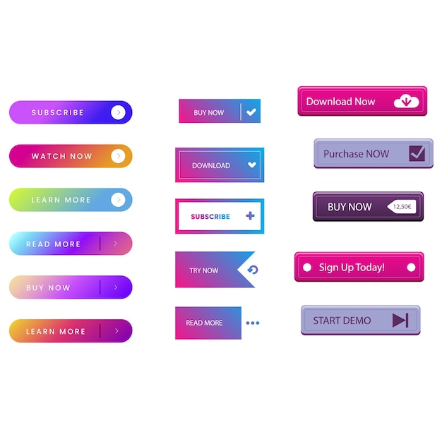 Ensemble de boutons de conception d'icônes de lecture supplémentaire paquet de boutons colorés de lecture supplémentaire pour les annonces de site Web UI et proje