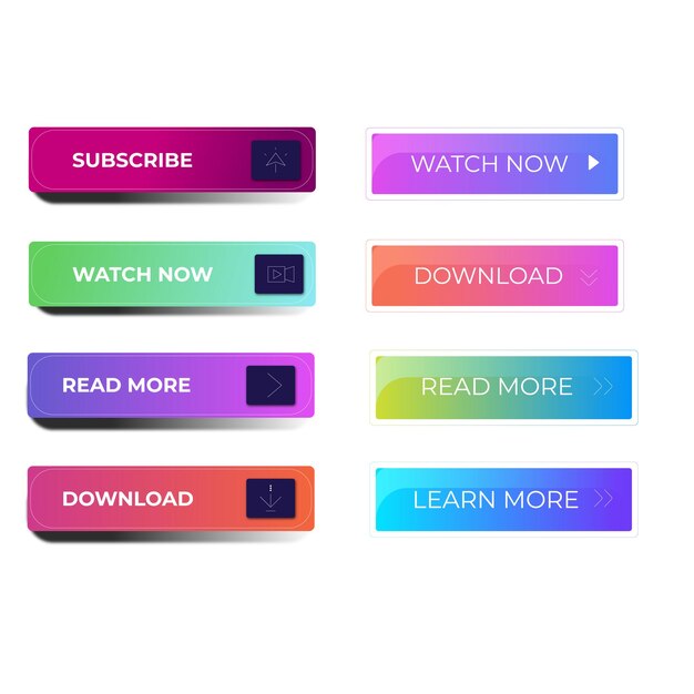 Ensemble de boutons de conception d'icônes de lecture supplémentaire paquet de boutons colorés de lecture supplémentaire pour les annonces de site Web UI et proje