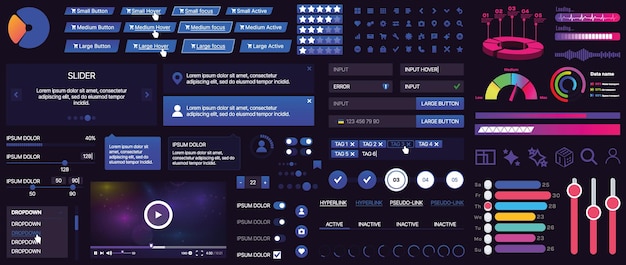 Ensemble de boutons et d'éléments d'interface pour les applications mobiles et les sites Web Conception moderne pour la navigation