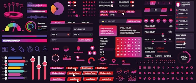 Ensemble de boutons et d'éléments d'interface pour les applications mobiles et les sites Web Conception moderne pour la navigation