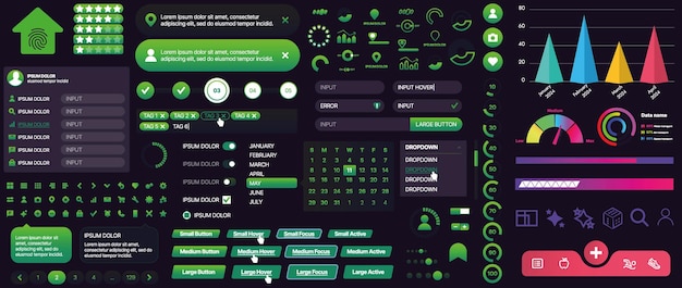 Ensemble de boutons et d'éléments d'interface pour les applications mobiles et les sites Web Conception moderne pour la navigation