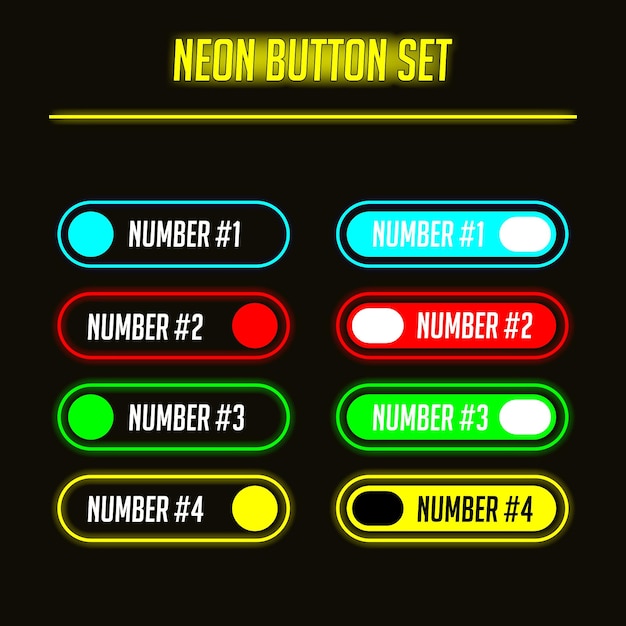 Ensemble De Boutons Néon Pour La Conception Web Ou D'interface Utilisateur Bouton-poussoir Lumineux Vectoriel