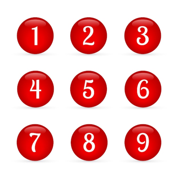 Ensemble De Boutons Ronds Brillants Avec Des Numéros De 1 à 9 Boutons En Verre Rouge Isolés Sur Blanc Badges Numérotés Icônes Vectorielles Clés 3d Pour Sites Web Et Applications Mobiles