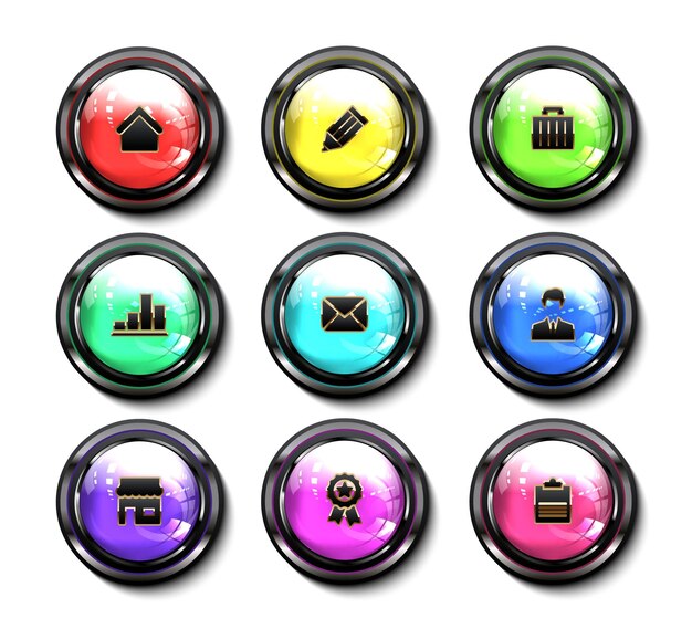 Ensemble de boutons ronds colorés avec icône