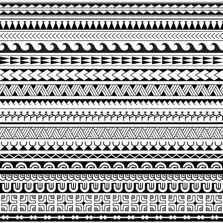 Vecteur un ensemble de bracelets de ligne de tatouage maori polynésiens ornements traditionnels bordure manche tribale