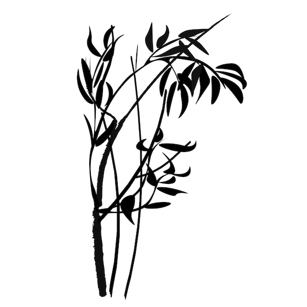Vecteur un ensemble de branches de bambou avec une silhouette de bambou un brin d'herbe une branche de plantes d'asie