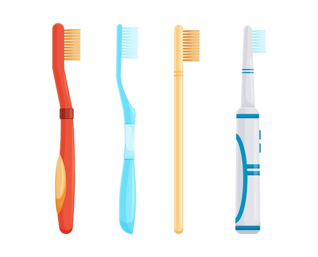 Ensemble De Brosses à Dents équipement De Soins Bucco-dentaires Soins De Santé Médicaux Et Dentaires Illustration Vectorielle