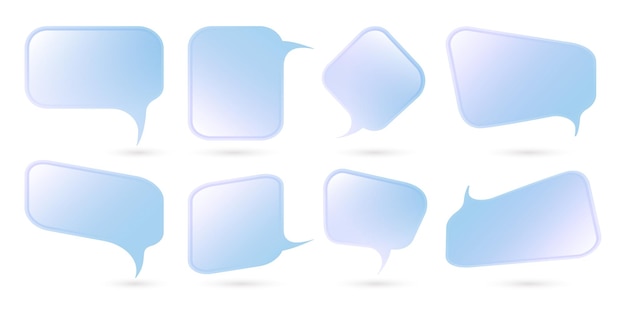 Un ensemble de bulles de parole rose bleu pastel applications de chat couleurs iridescentes isolées sur des arrière-plans blancs