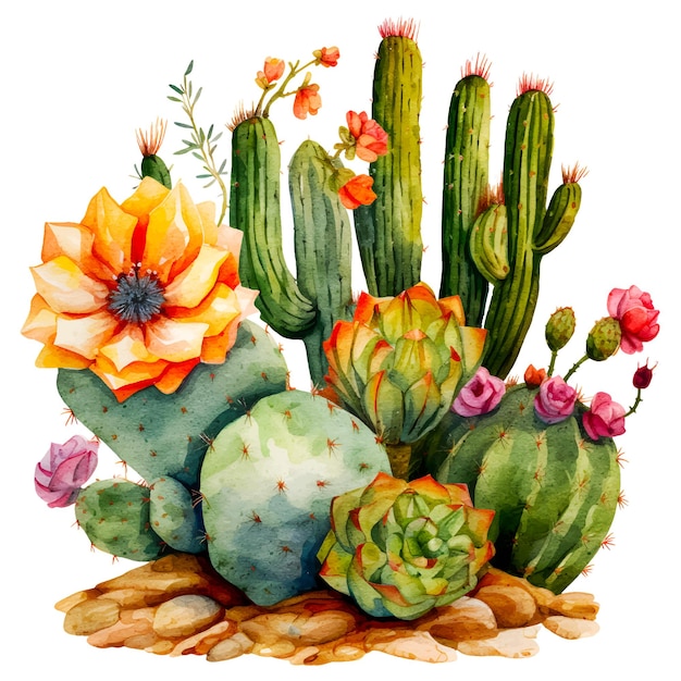 Vecteur ensemble de cactus aquarelle