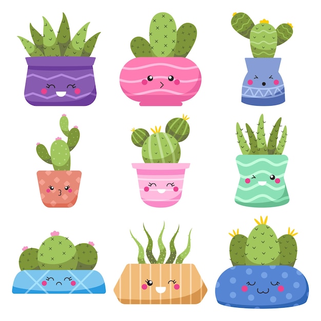 Ensemble de cactus kawaii