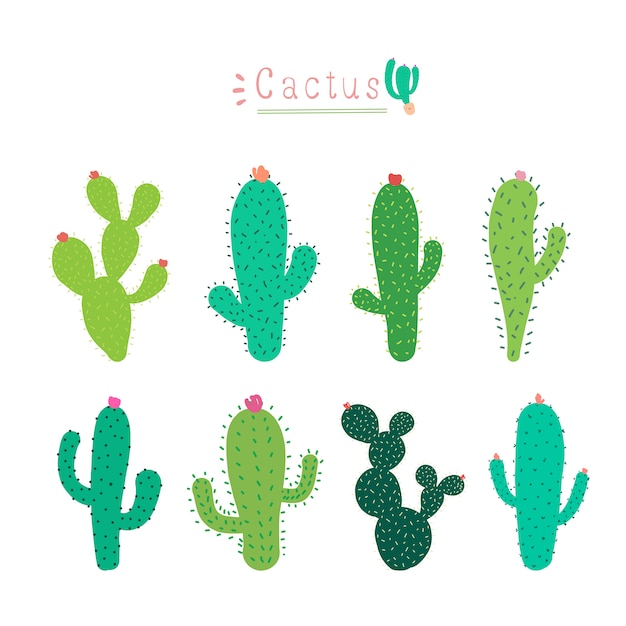 Ensemble de cactus mignon de bande dessinée